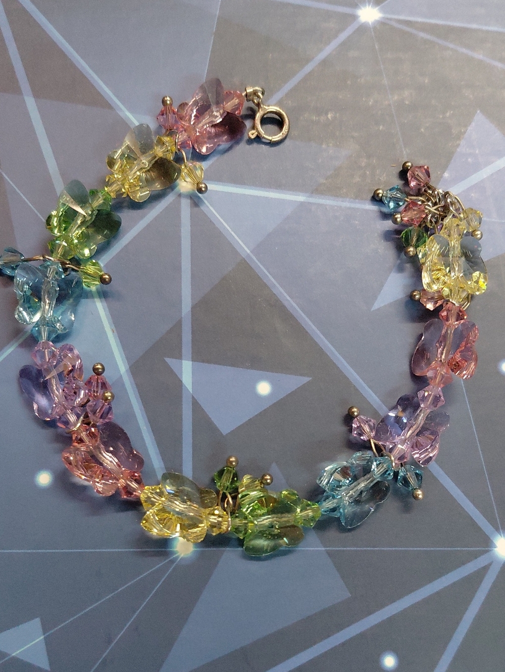 925 Sterling Multicolor Pastel Crystal Butterfly Bracelet -